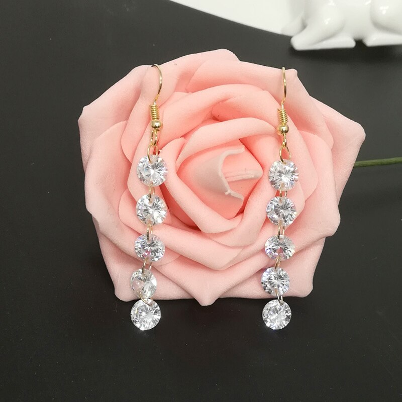 CZ Crystal Long Drop Earrings for Women