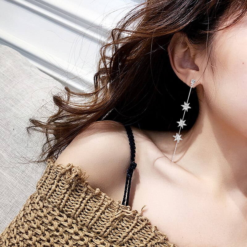 CZ Crystal Long Drop Earrings for Women