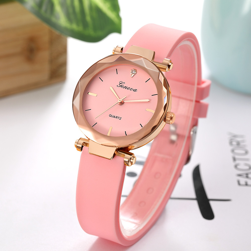 Women's Waterproof Round Quartz Watch with Silica Band