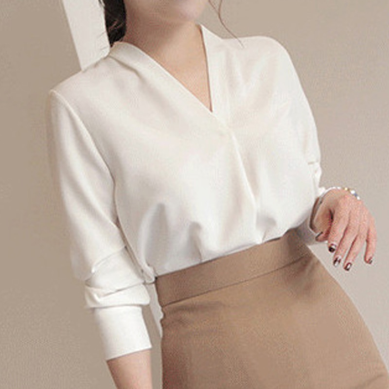 Office Chiffon Women's Blouse in Blue and Beige