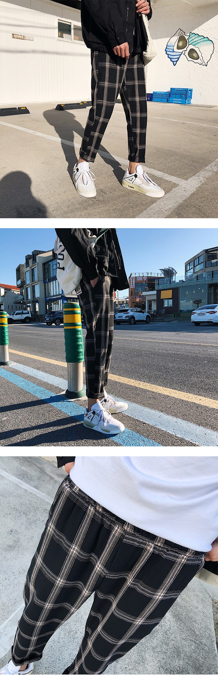 Korrean Style Plaid Cotton Pants for Men