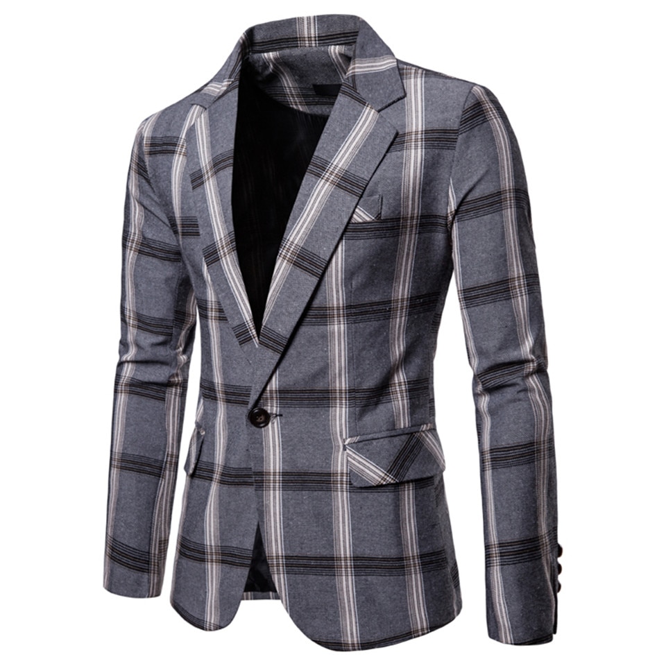 Men's Casual Blazer in Plaid Print