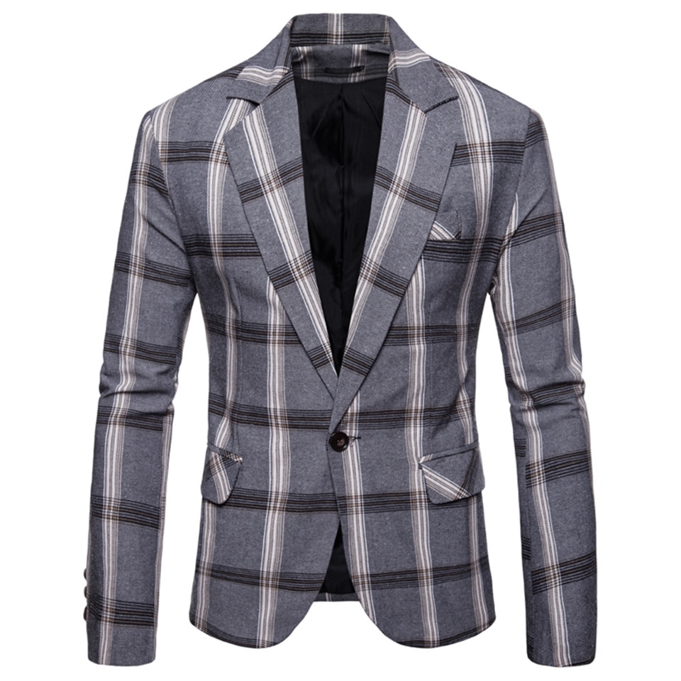 Men's Casual Blazer in Plaid Print