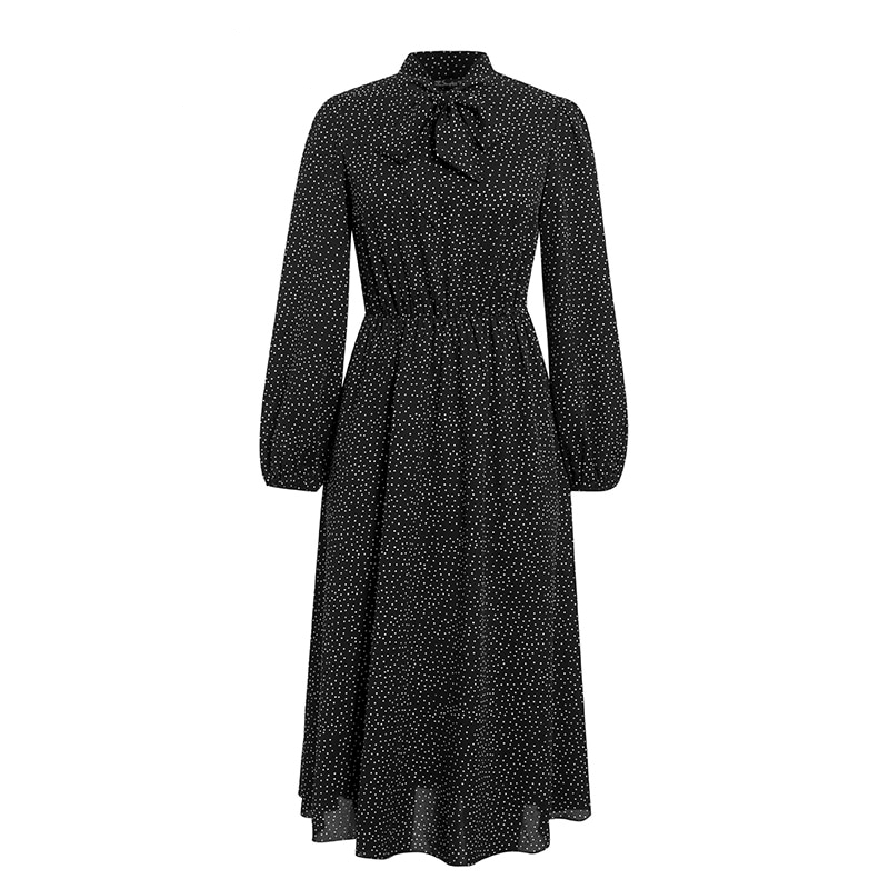 Polka Dot Women's Midi Dress in Black and Pink