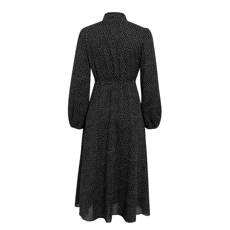 Polka Dot Women's Midi Dress in Black and Pink