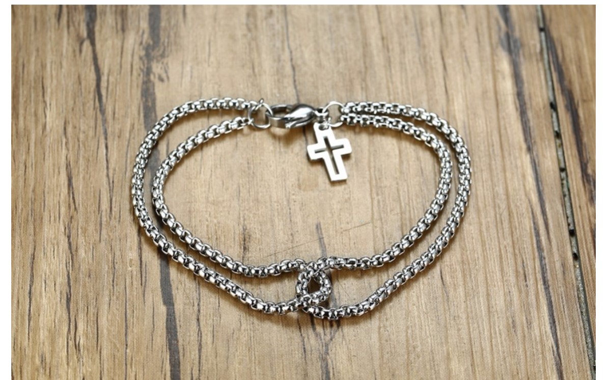 Men's Cross Charm Double Layer Bracelet