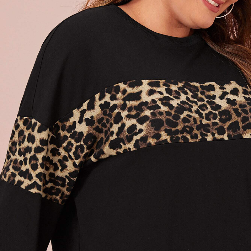 Women's Plus Size Black Leopard Sweatshirt and Joggers Set